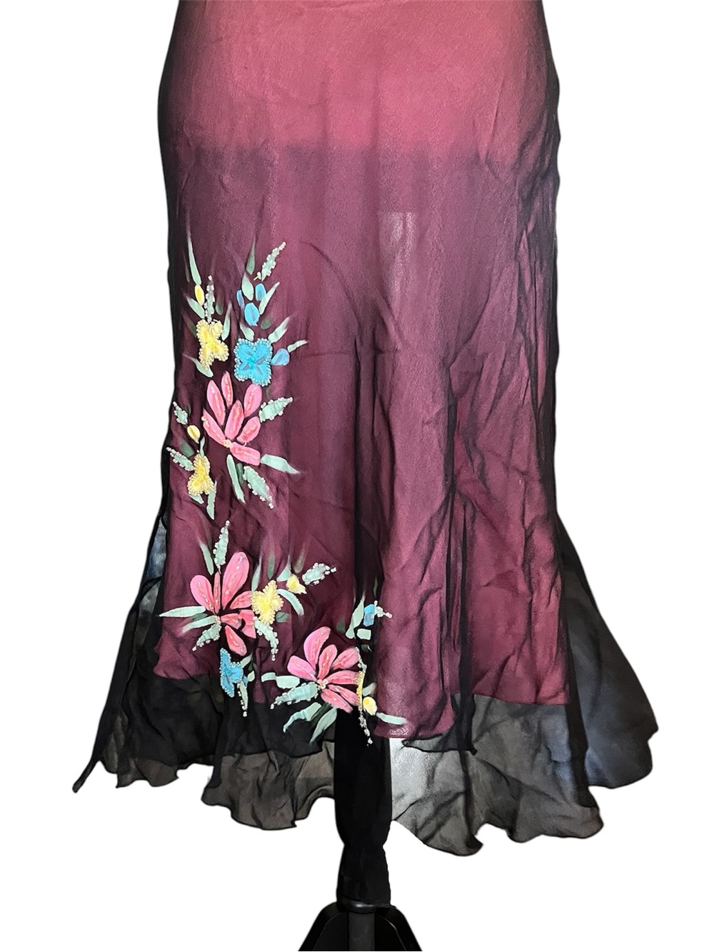 Vintage Betsey Johnson New York Silk Sheer Mesh Painted Beaded Floral Slip Dress - Picture 8 of 14